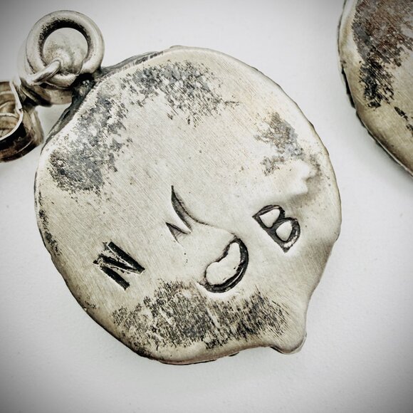 VINTAGE STERLING SILVER PINK MOTHER OF PEARL DANGLE EARRINGS SIGNED - Picture 3 of 4